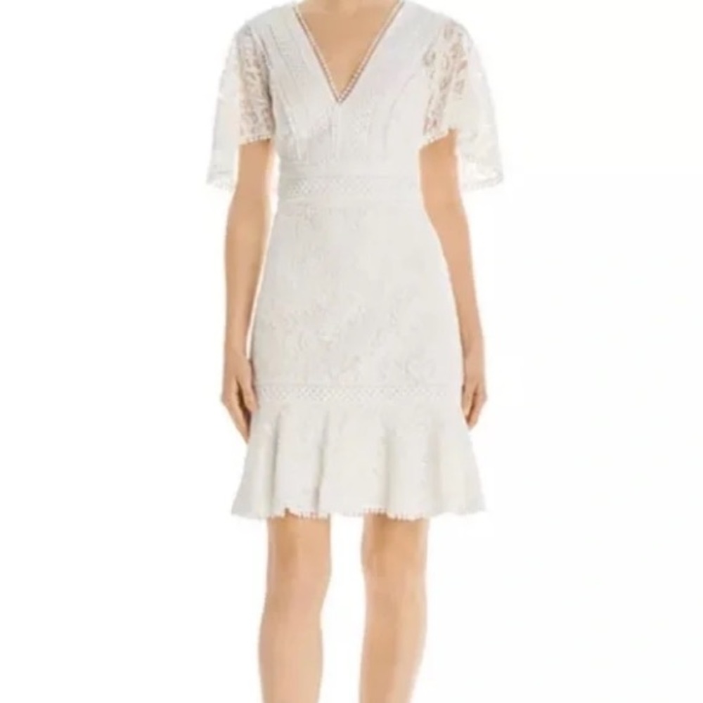 Eliza J Lace White Dress with Flutter Sleeves